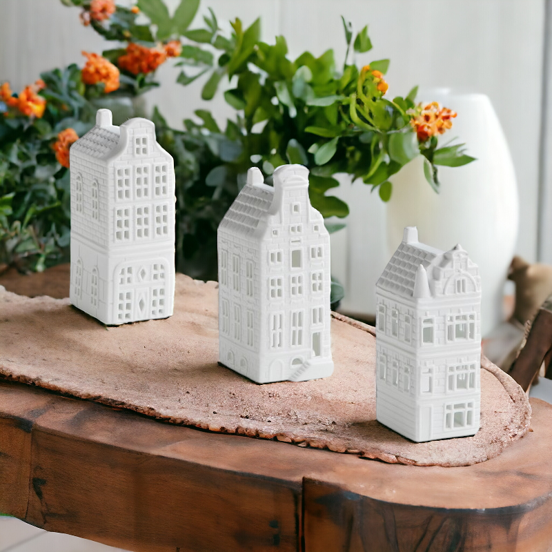 Dutch Tea Light Canal Houses: Reflection Set of 3