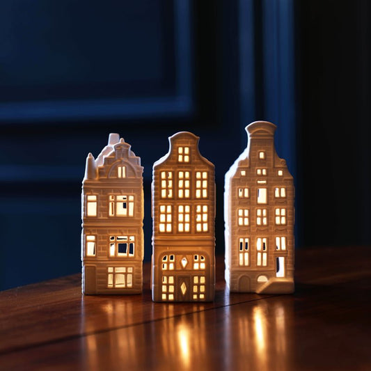 Dutch Tea Light Canal Houses: Reflection Set of 3