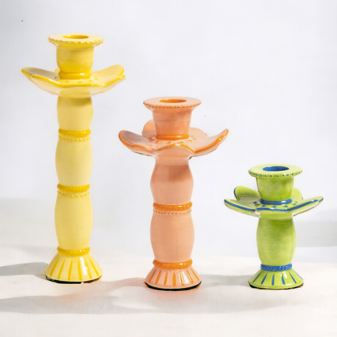 Bamboo Candle Stand - Orange (Handmade)