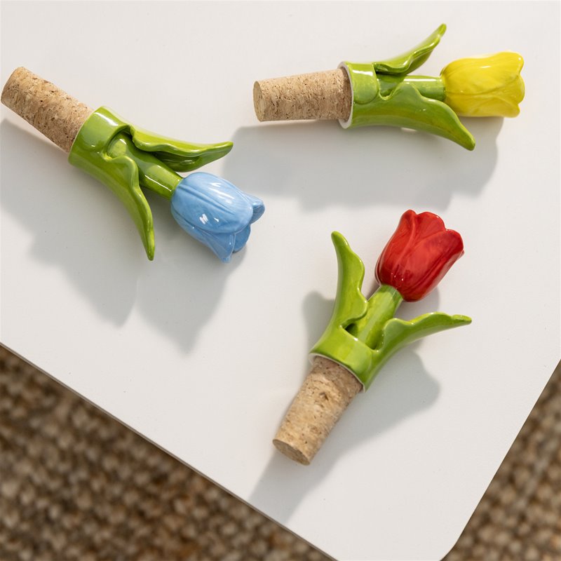 Delftware Tulip Bottle Stoppers: Set of 3 [SHIPS MAY 20]