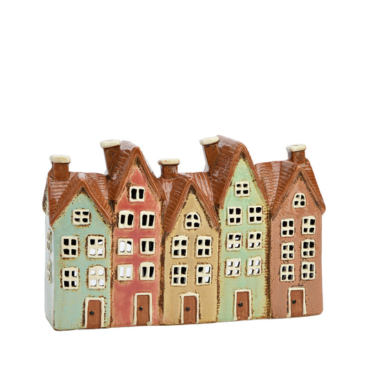 Pastel Village Row – Tea Light Miniature (Hand-painted) [Ships Nov 15]