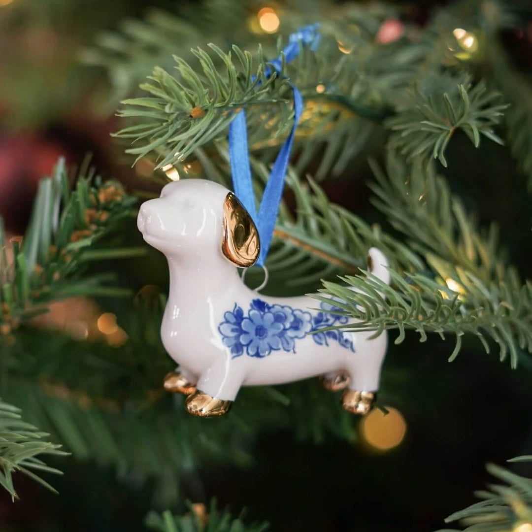 Christmas Ornaments: Delft Dachshund [Ships OCT 27]