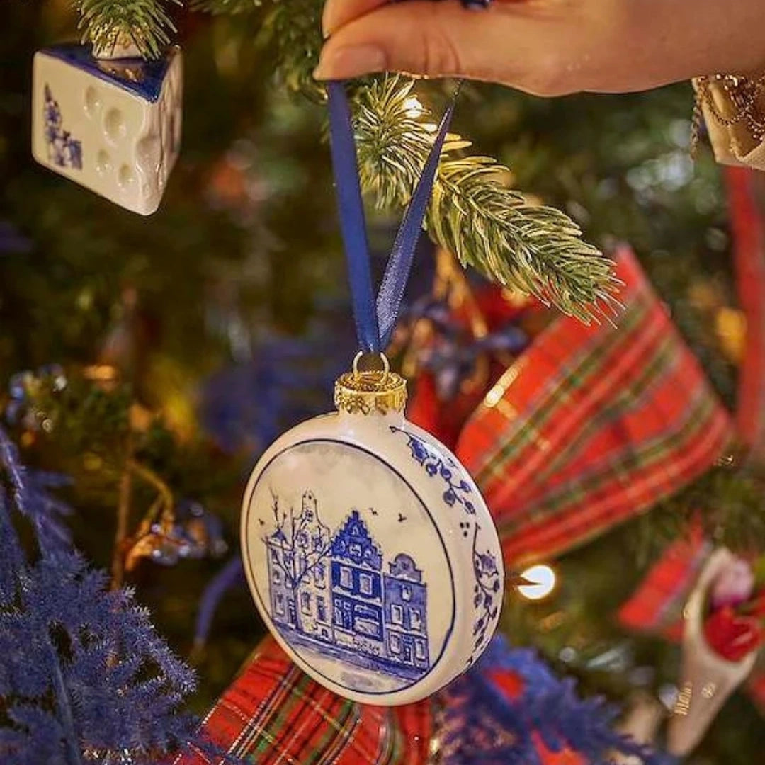 Christmas Ornaments: Delft Flat Bauble Houses [Ships OCT 27]