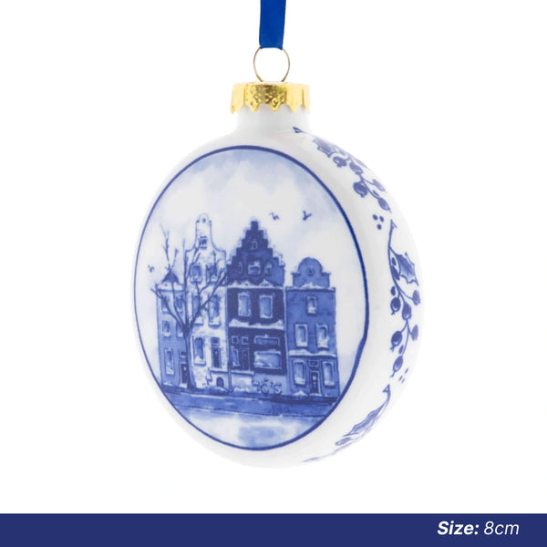 Christmas Ornaments: Delft Flat Bauble Houses