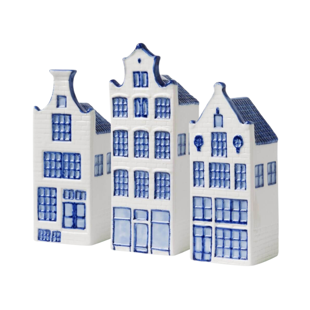 Gable Delft Blue Houses V2 - Set of 3 (Hand-painted)