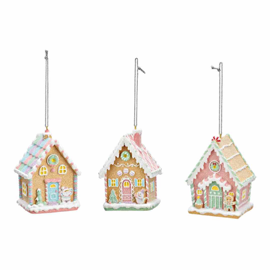 Christmas Ornaments: Gingerbread Houses - Brown & Pink