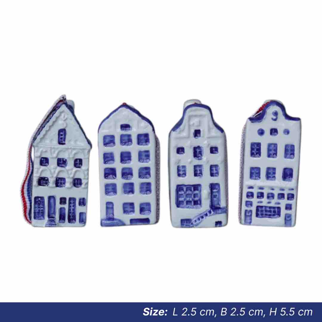 Christmas Ornaments: Blue & White Canal Houses - Set of 4