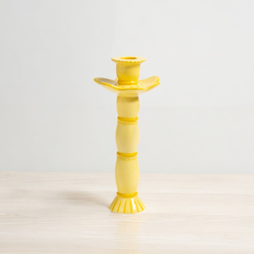 Bamboo Candle Stand - Yellow (Handmade)