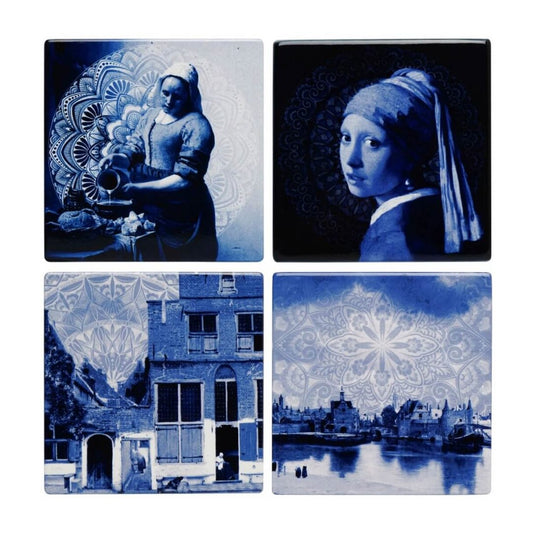 Delft Blue Vermeer Coasters: Set of 4