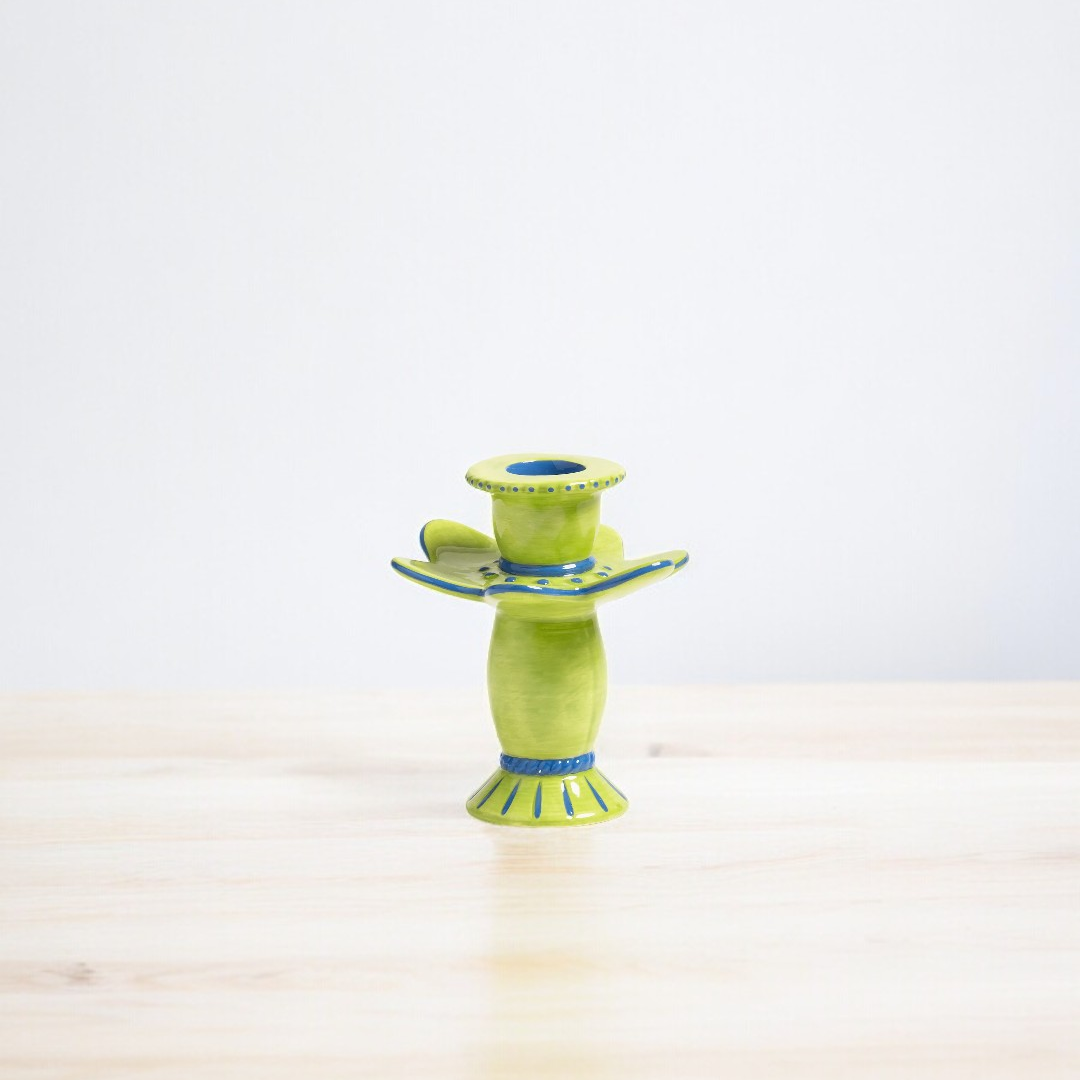 Bamboo Candle Stand - Green (Handmade)