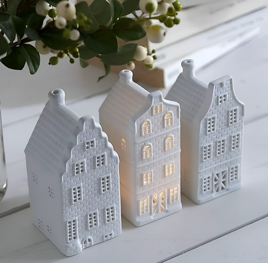 Dutch Tea Light Canal Houses: Charm Set of 3